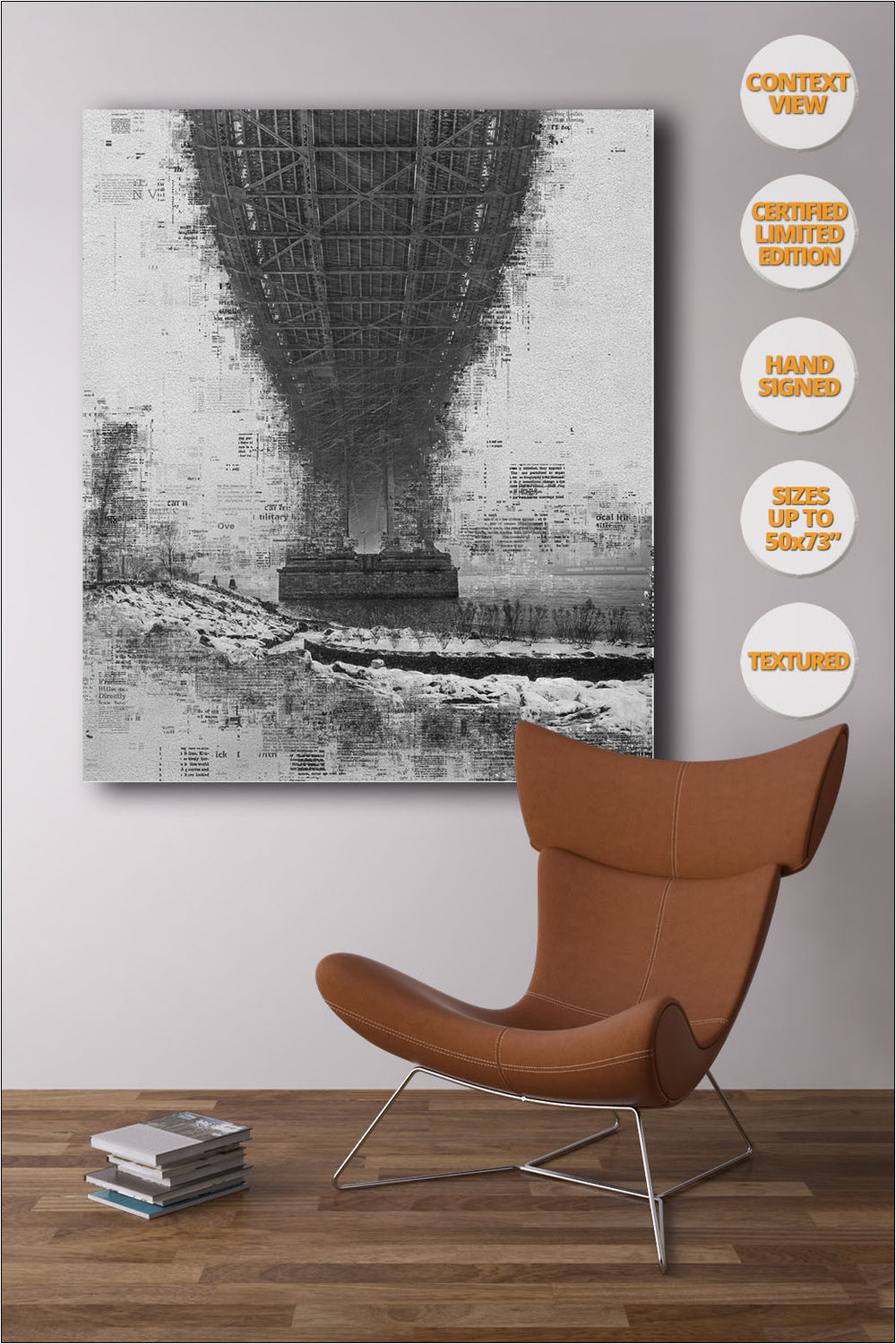 Manhattan Bridge in Blizzard, Manhattan, NYC. | Open Edition Fine Art Print.
