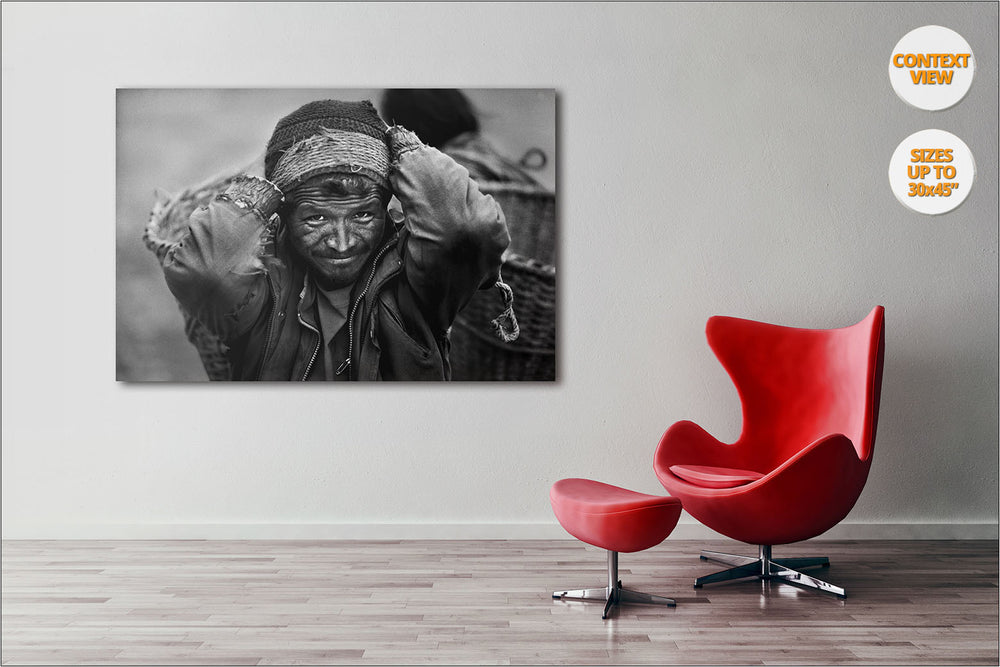 Porter carrying stones, Kali Gandaki Gorge. Himalaya. | View of the Print hanged in Living Room.