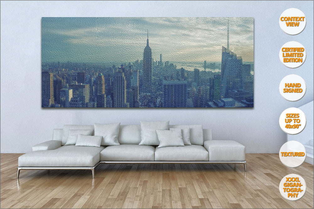 Panorama of Manhattan under the rain, New York, United States. | Over sofa.
