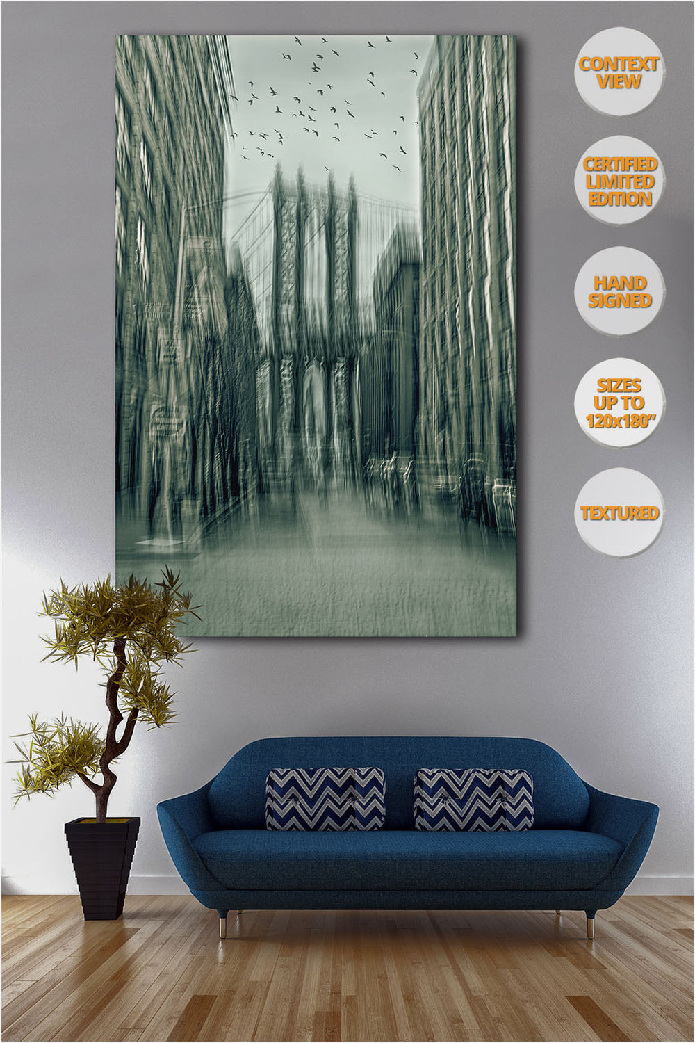 Manhattan Bridge, 'Way to Freedom' Series. | Print hanged over sofa.