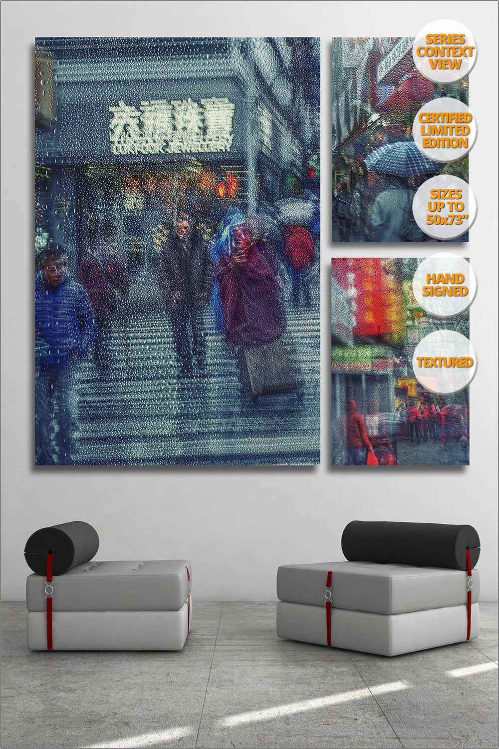 Rain in Chinatown, New York. [2/3] | New York Through the Rain Series. | Print hanged in office.
