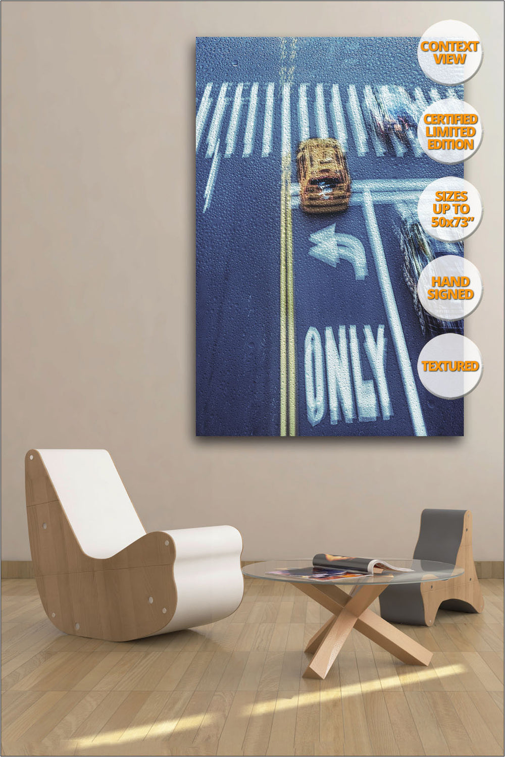 Taxis under the Rain, New York. | Print hanged in meeting room.