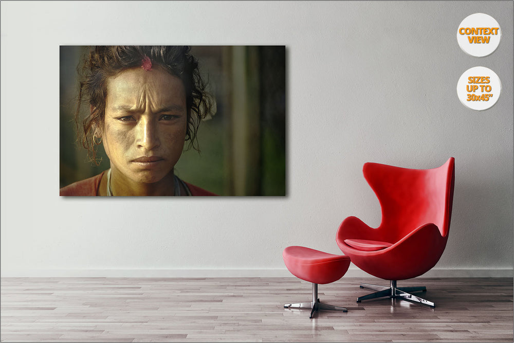 Portrait of woman, Bhaktapur, Nepal. | Print hanged in living room.