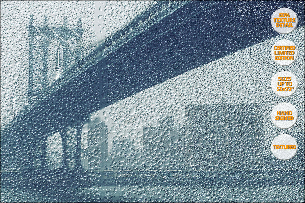 Manhattan Bridge under the rain, New York. | 50% Magnification Detail.