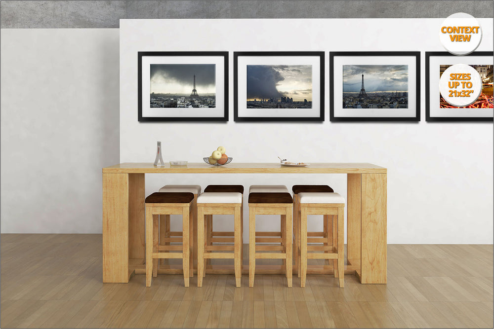 Storm over the Eiffel Tower, Paris, France. | View of the Print framed and hanged as part of a series.