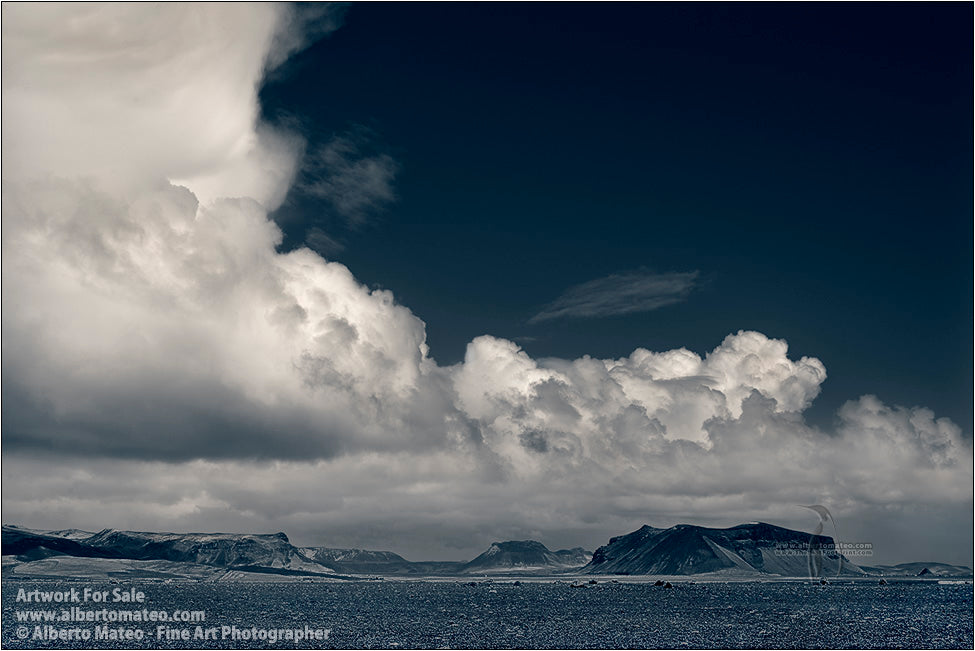 Petursey under huge storm clouds, Vik, Iceland.