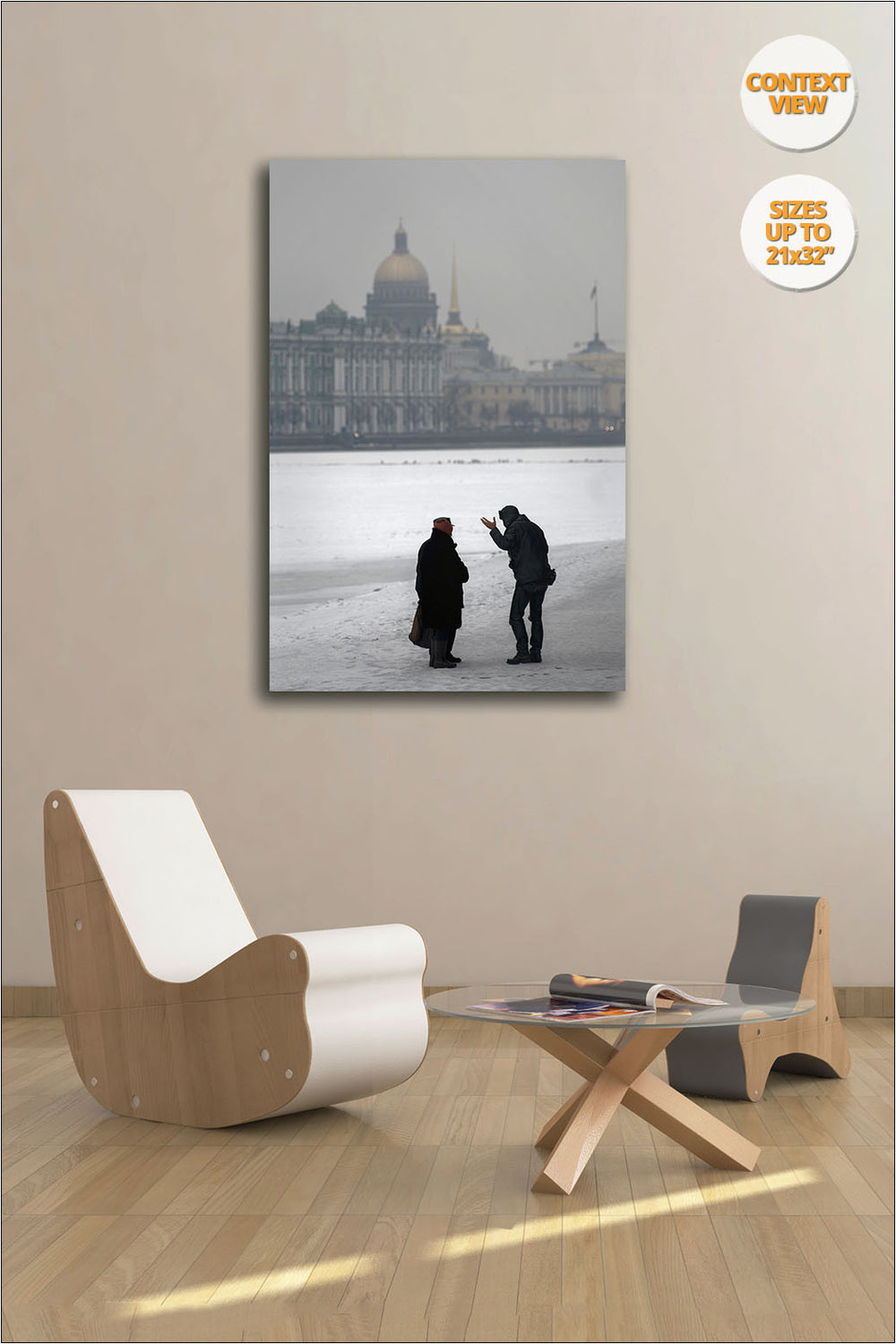 Pedestrians chatting over Frozen Neva River, St. Petersbourg. | Open Edition Print.