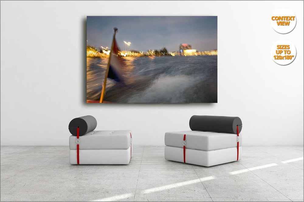 Night ship cruise in Amsterdam Channels, by Alberto Mateo. | Living room view.