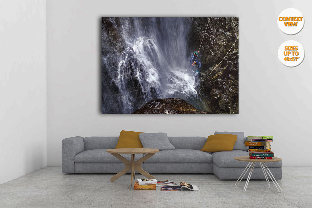 Great waterfall in Caldares Canyon, Pyrenees, Spain. | Hanged in Living room.