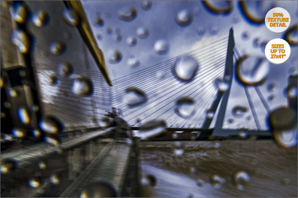 View of Erasmus Bridge, Rotterdam, The Netherlands. | 50% Magnification Detail.