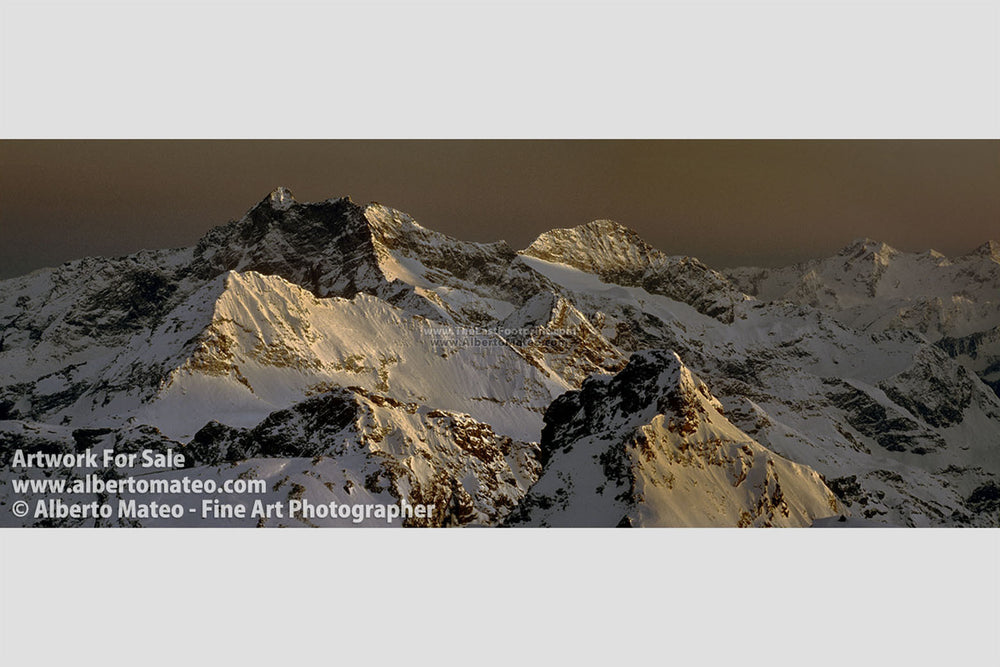 Mount Corno Bianco at dusk, Alps, Italy. | Open Edition Panoramic Print.