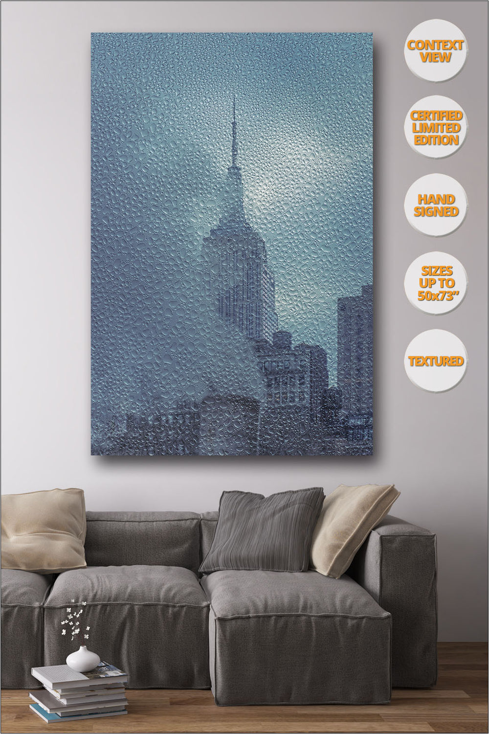 Empire State under the Rain, New York. Series 1/4. | Living room view.