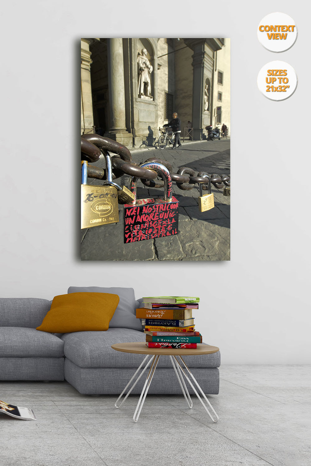 Lock with love writings, Florence, Italy. | View of the Print hanged in Living Room.