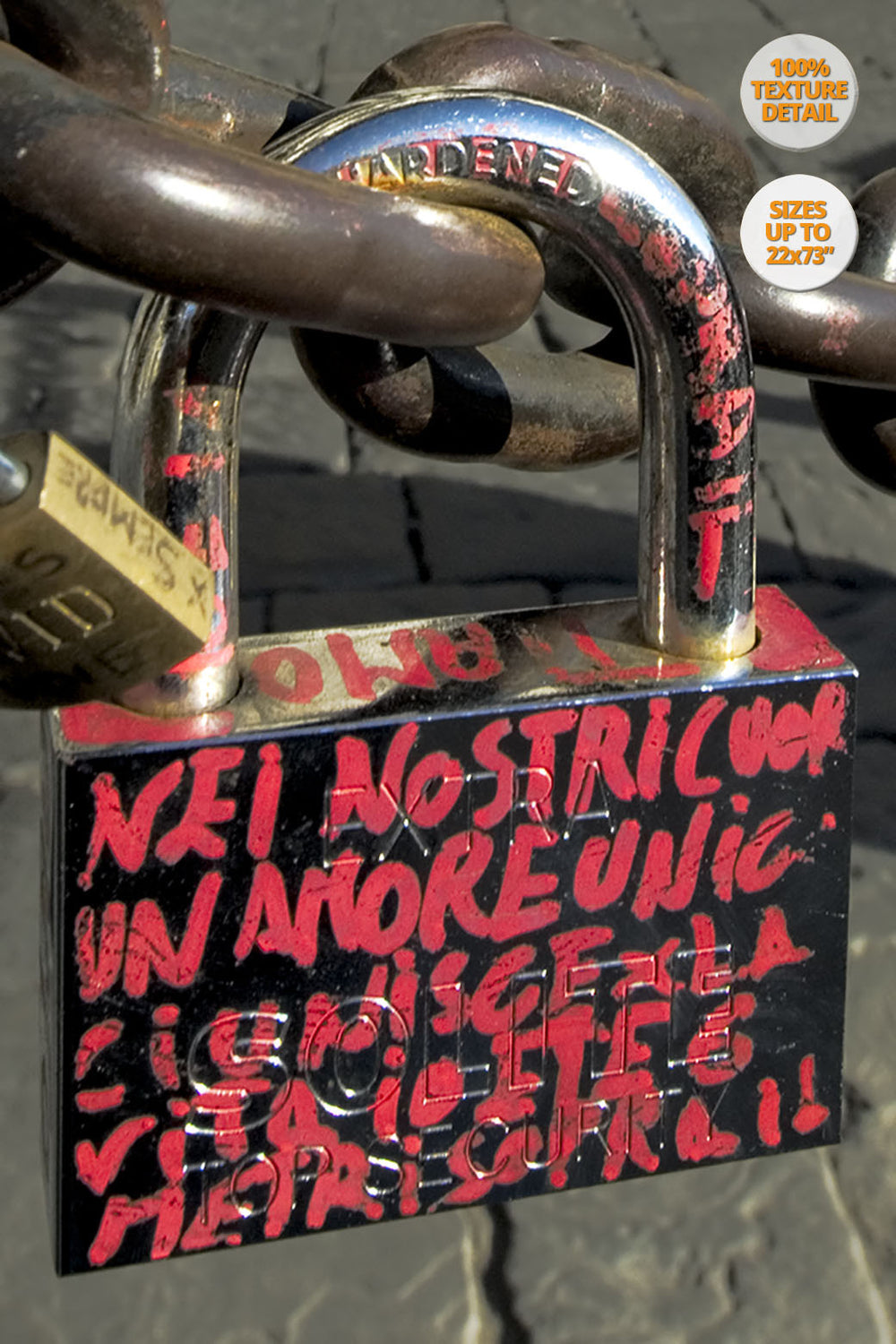 Lock with love writings, Florence, Italy. | 100% detail view.