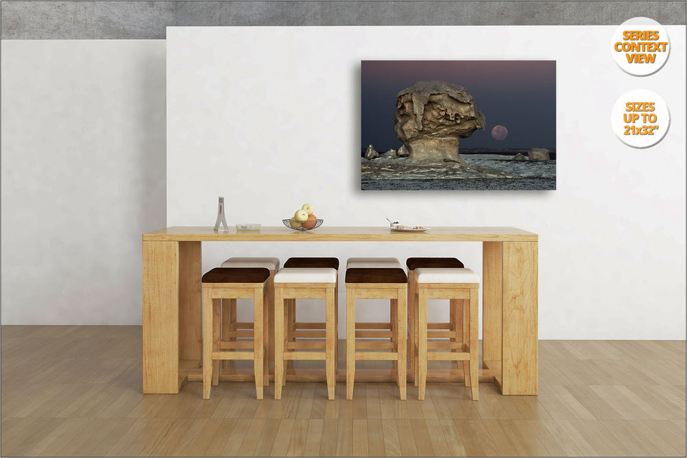 The Moon rising among rocks, White Desert, Egypt. | Print hanged in kitchen.