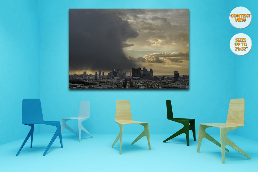 Storm clouds over La Defense, Paris, France. | View of the Print hanged in Meeting Room.