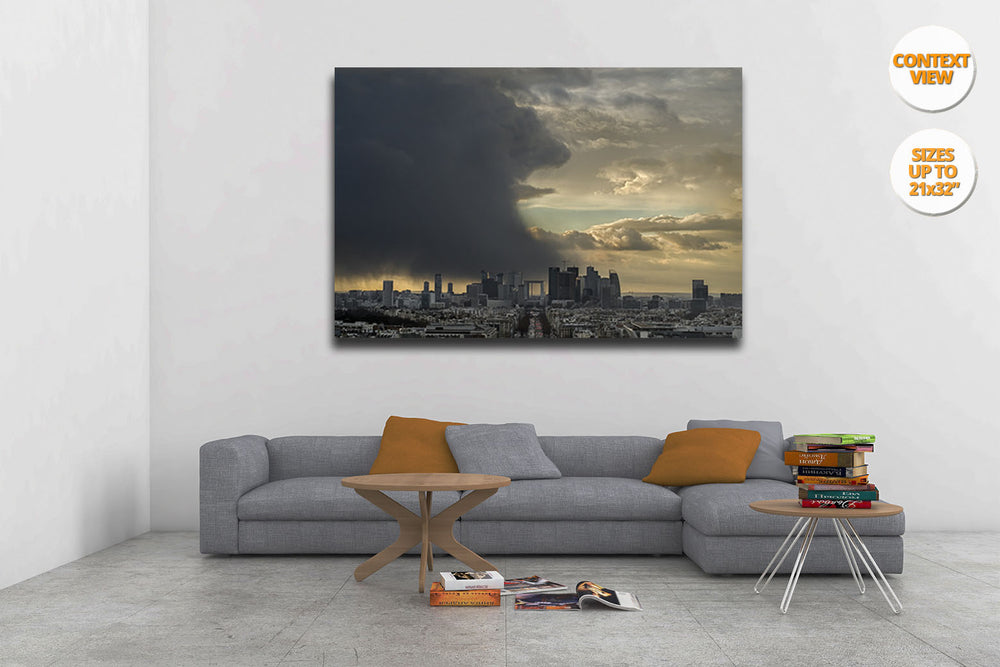 Storm over La Defense, Paris, France. | View of the Print hanged in living room.