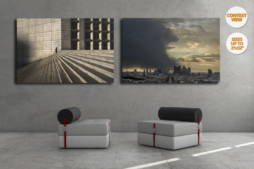 Storm over La Defense, Paris, France. | View of the Print as part of a Series of Two hanged in waiting room.