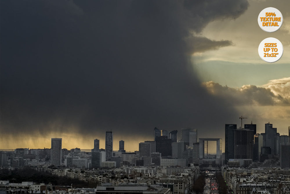 Storm over La Defense, Paris. | 50% Magnification Detail.