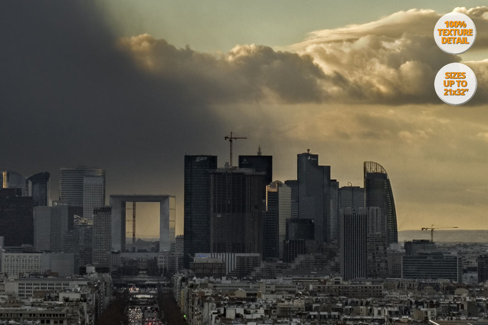 Storm over La Defense, Paris. | 100% Magnification Detail View of the Print.