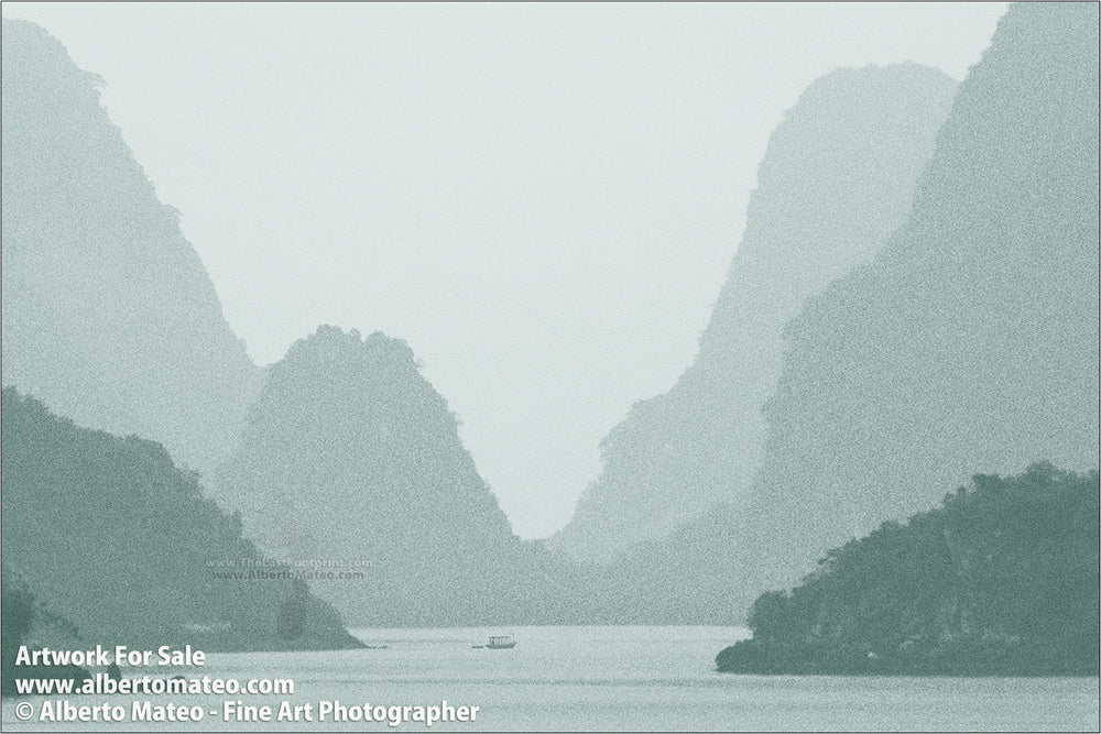 Karstic pinnacles in Ha Long Bay, Vietnam. | Colored Black and White Fine Art Print.