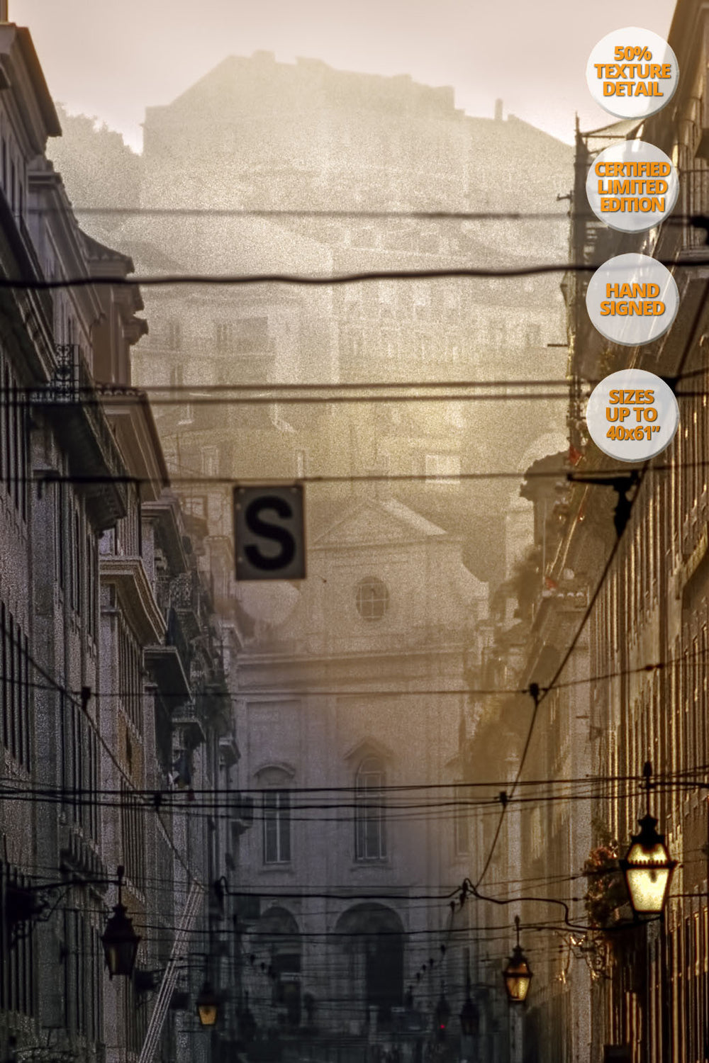 Taxi in La Baixa at sunrise, Lisboa, Portugal. | 100% magnification detail.