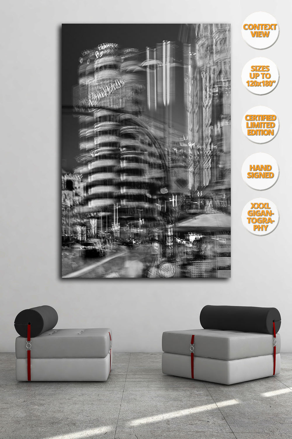 Capitol Building, Gran Via, Madrid, Spain. | Black and White Print.