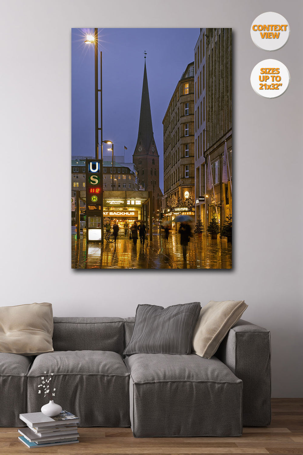 Jungfernstieg at dusk, Hamburg. | Print hanged in living room.
