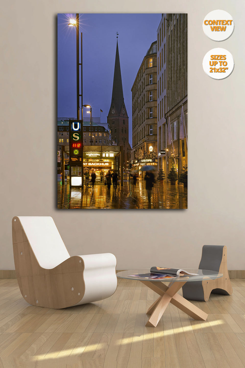 Jungfernstieg at dusk, Hamburg. | Open Edition Fine Art Print.