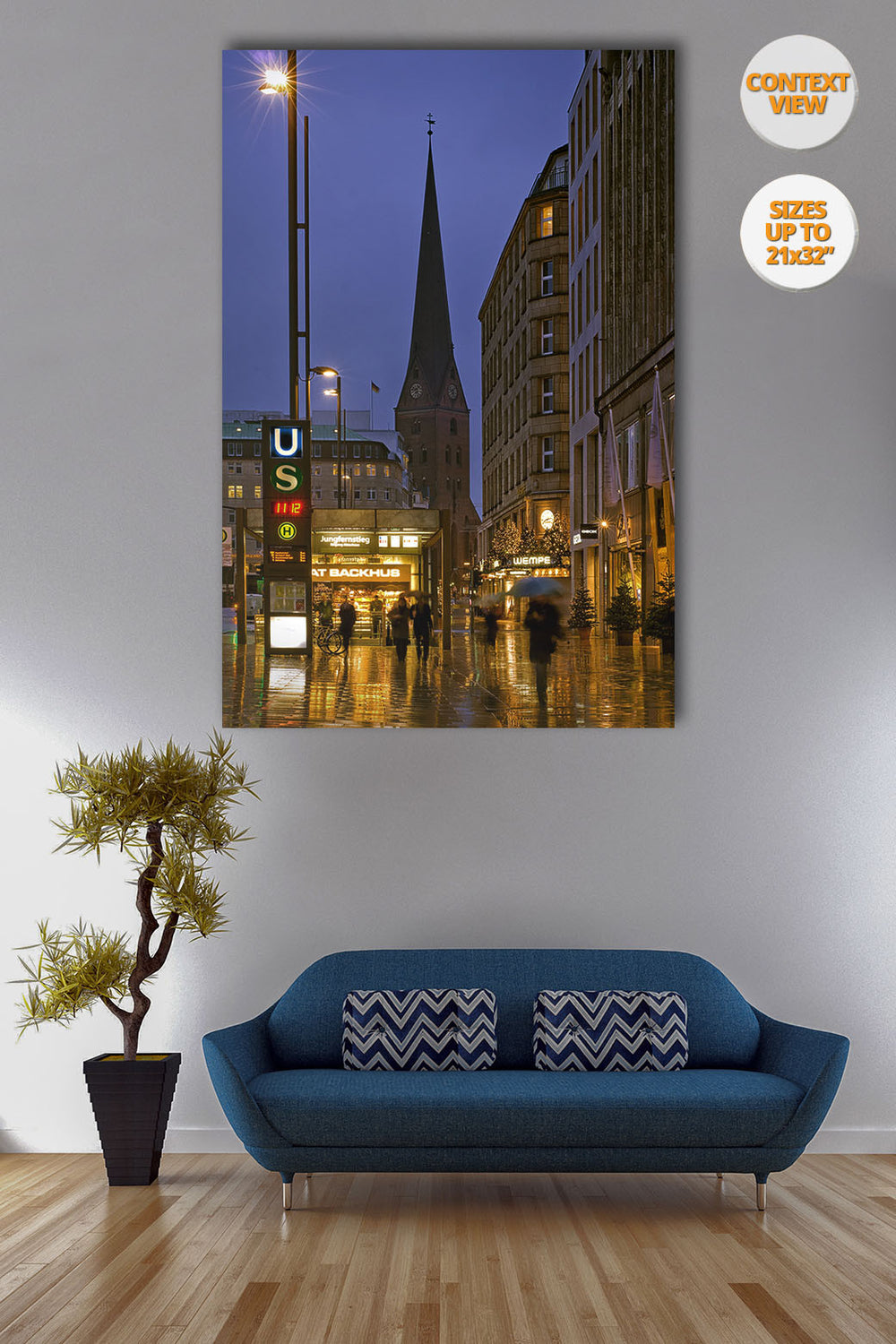 Jungfernstieg at dusk, Hamburg, Germany. | Open Edition Fine Art Print.