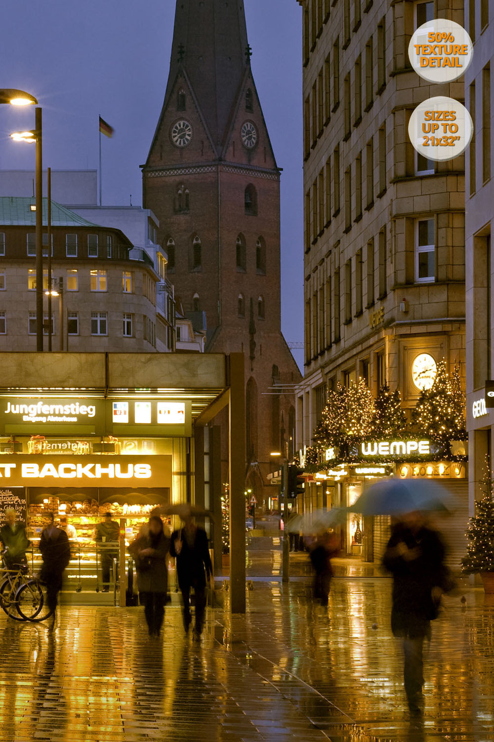 Jungfernstieg at dusk, Hamburg, Germany. | 50% Magnification Detail.