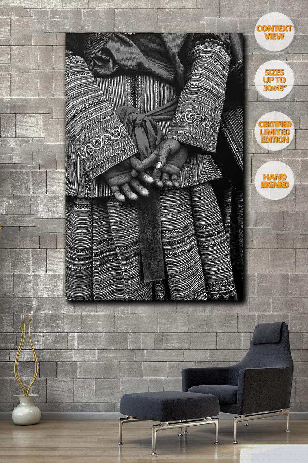 Detail of hands of a Hmong woman, Bac Ha, Vietnam. | Hanged in living room.
