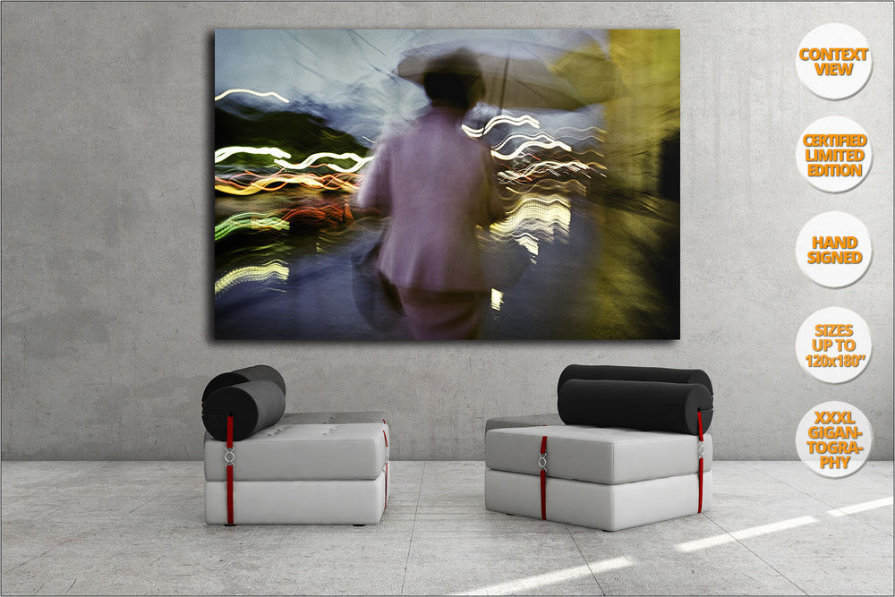 Rain in Alcala St., Madrid, Spain. | Art Print hanged in living room.