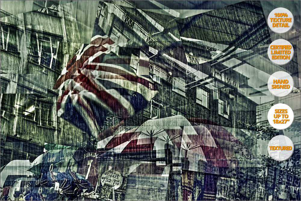 British flag near Leicester Square, London, United Kingdom.