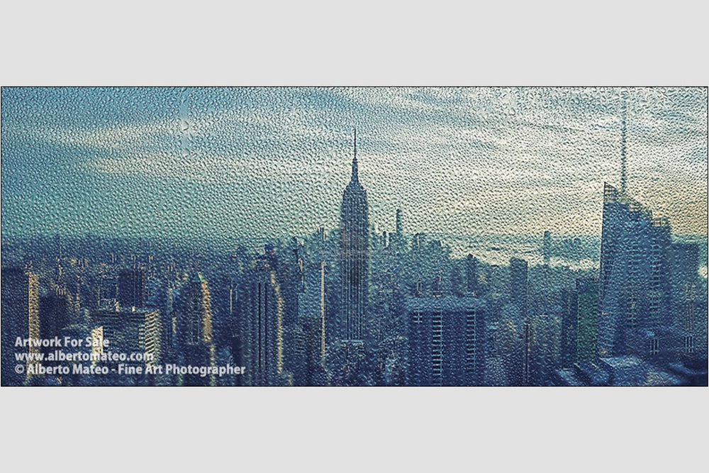 Aerial view of Manhattan under the rain, New York, United States.
