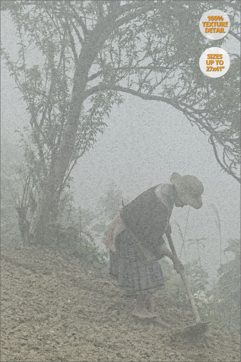 Hmong woman sowing in the fog, Bac Ha, Vietnam. | View at 100% Magnification Detail.
