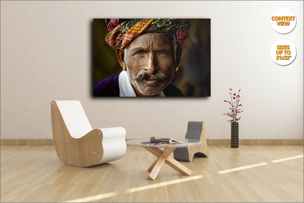 Rajastani Musician, Pushkar Camel Fair, India. | View of the Print hanged in Living Room.