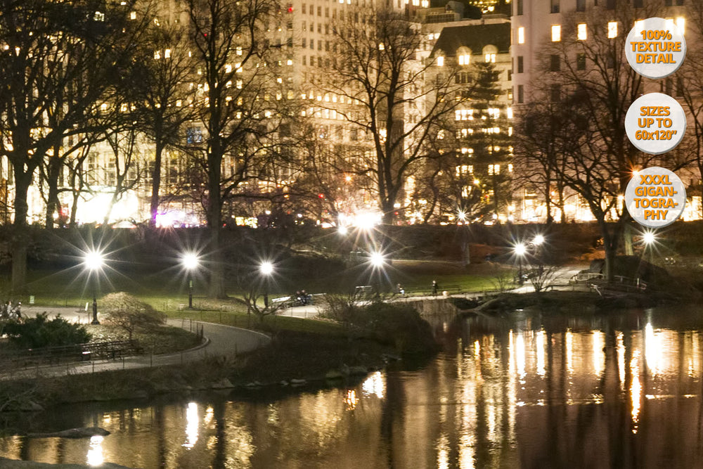 The Pond at dusk, Central Park at dusk, New York City, USA. | 100% Magnification Detail View of the Print.