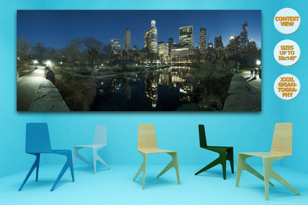 The Pond at dusk, Central Park by night, Manhattan, NYC, USA. | Giant Print hanged in office.