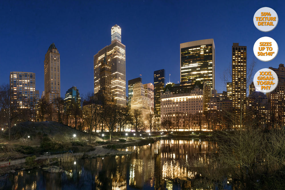 The Pond at dusk, Central Park at dusk, NYC, USA. | 50% Magnification Detail.