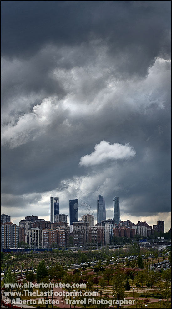 Clouds over Four Towers Business Area, Madrid, Spain.