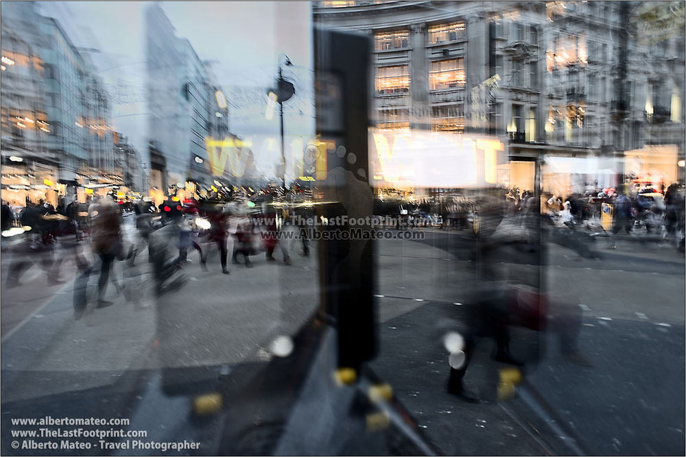 Dense traffic at Oxford Circus, London, United Kingdom.