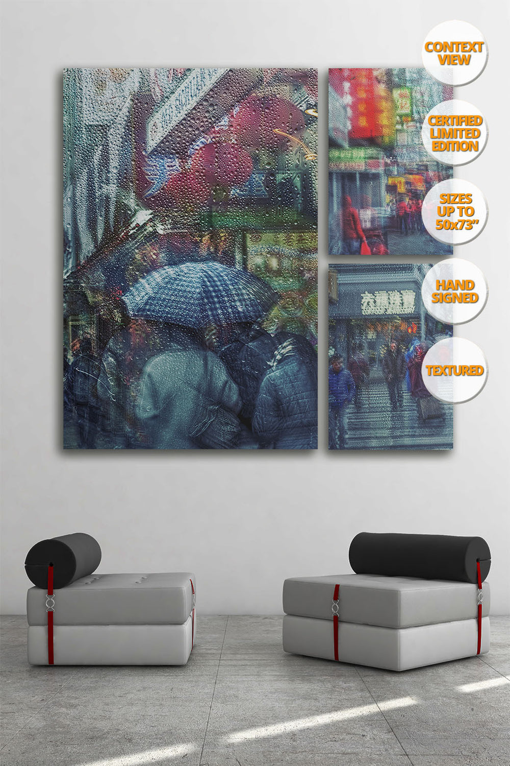 Rain in Chinatown, New York. [1/3] | New York Through the Rain Series. | Print hanged in meeting room.