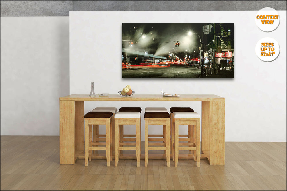 Greenwich Village by night. | Panoramic Print hanged in living room.