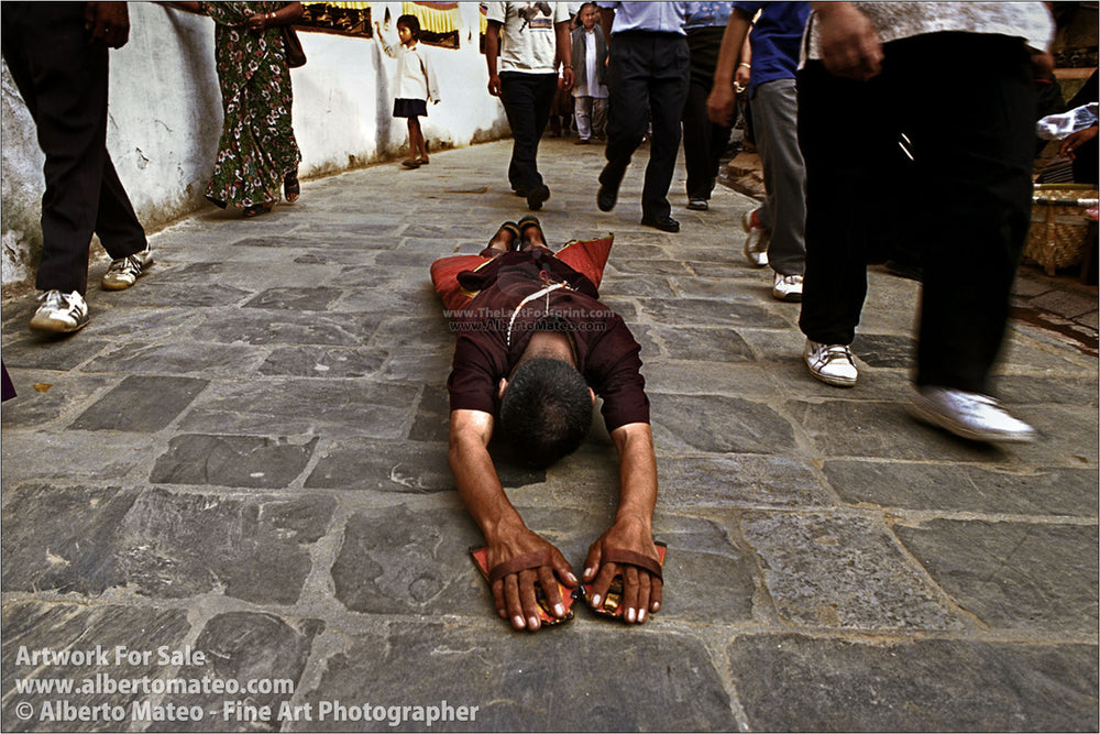 Postrated penitent, Bouddhanath, Kathmandu. | Original Fine Art Print.