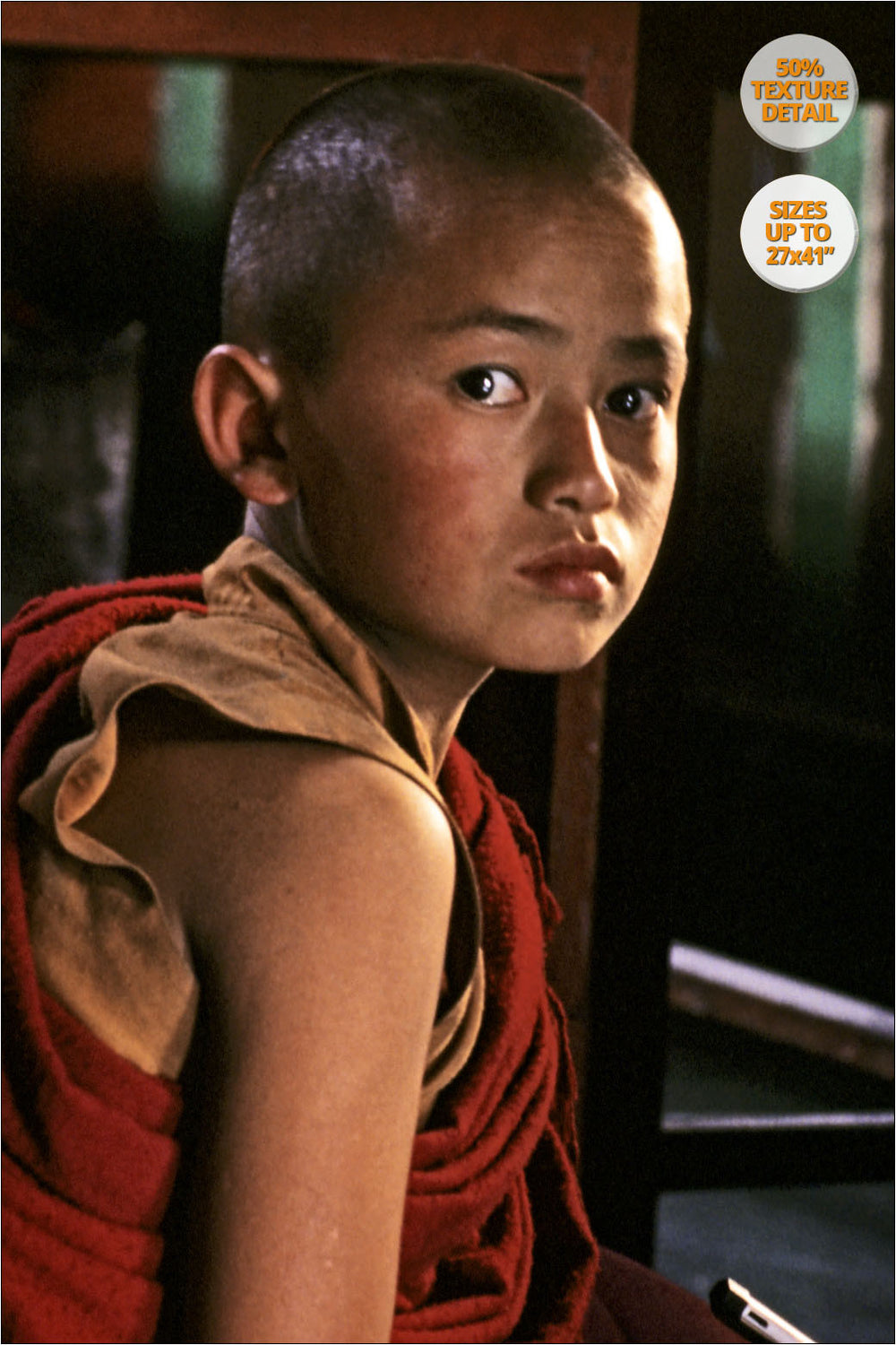 Monk Child doing homework, Swayambunath, Kathmandu. | 50% Magnification Detail.