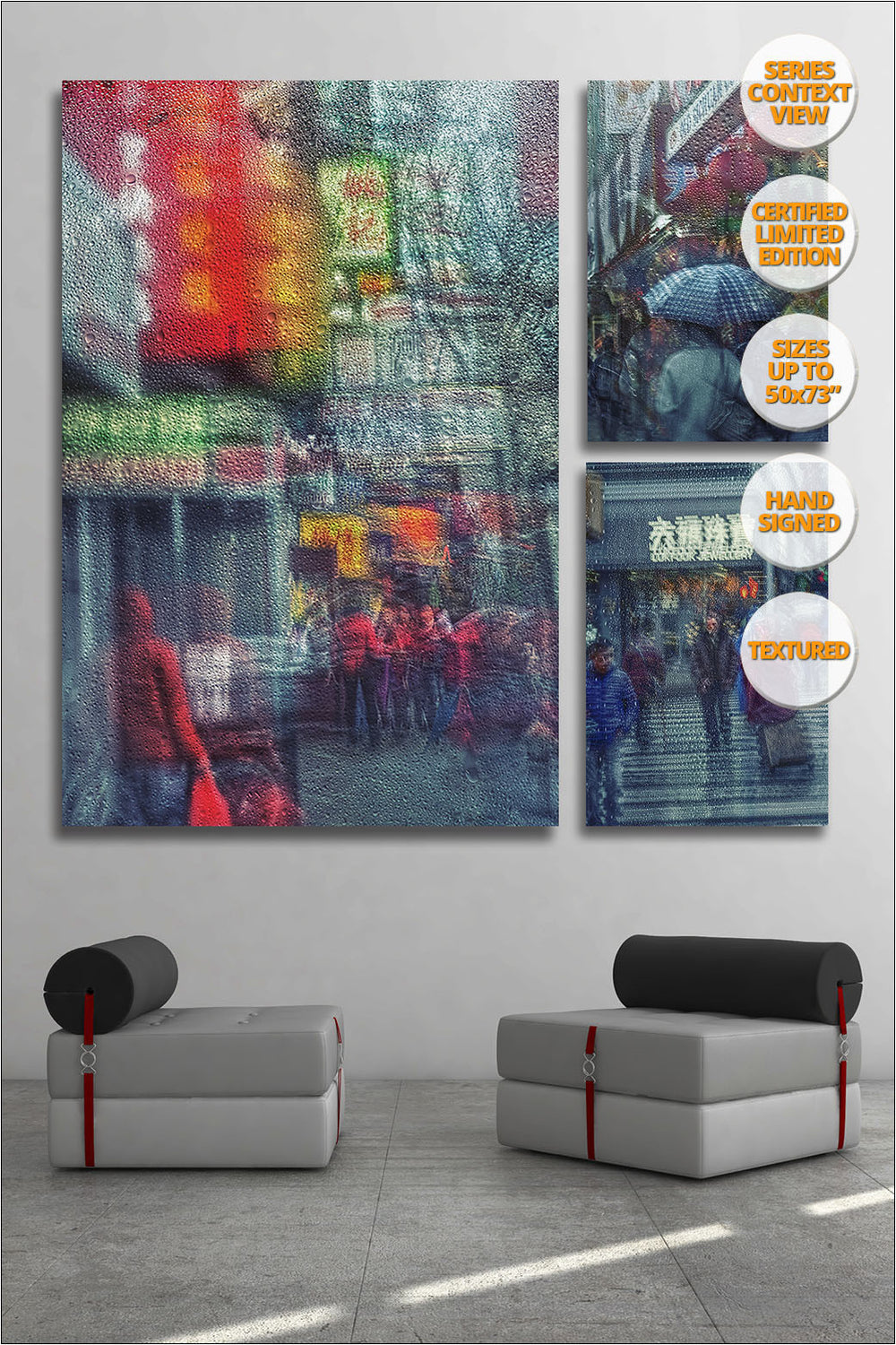 Rain in Chinatown, New York. [3/3] | New York Through the Rain Series. | Giant Print hanged in reading room.