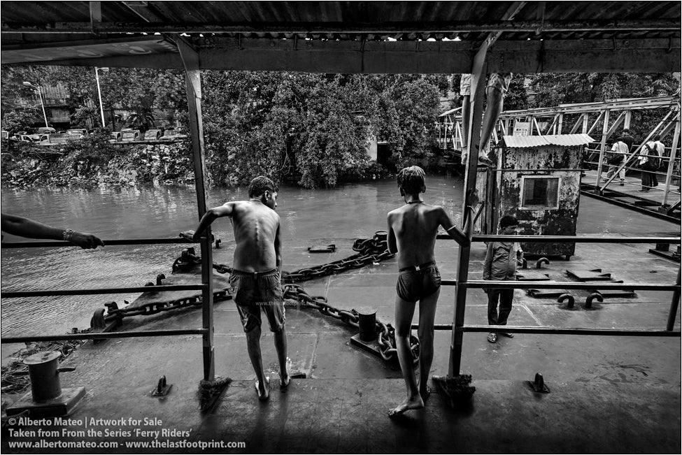 Boys on board a Ferry, Kolkata, India.