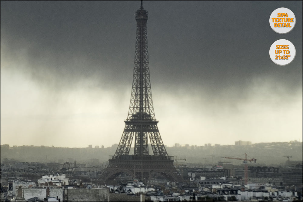Storm over the Eiffel Tower, Paris, France. | 50% Magnification Detail.