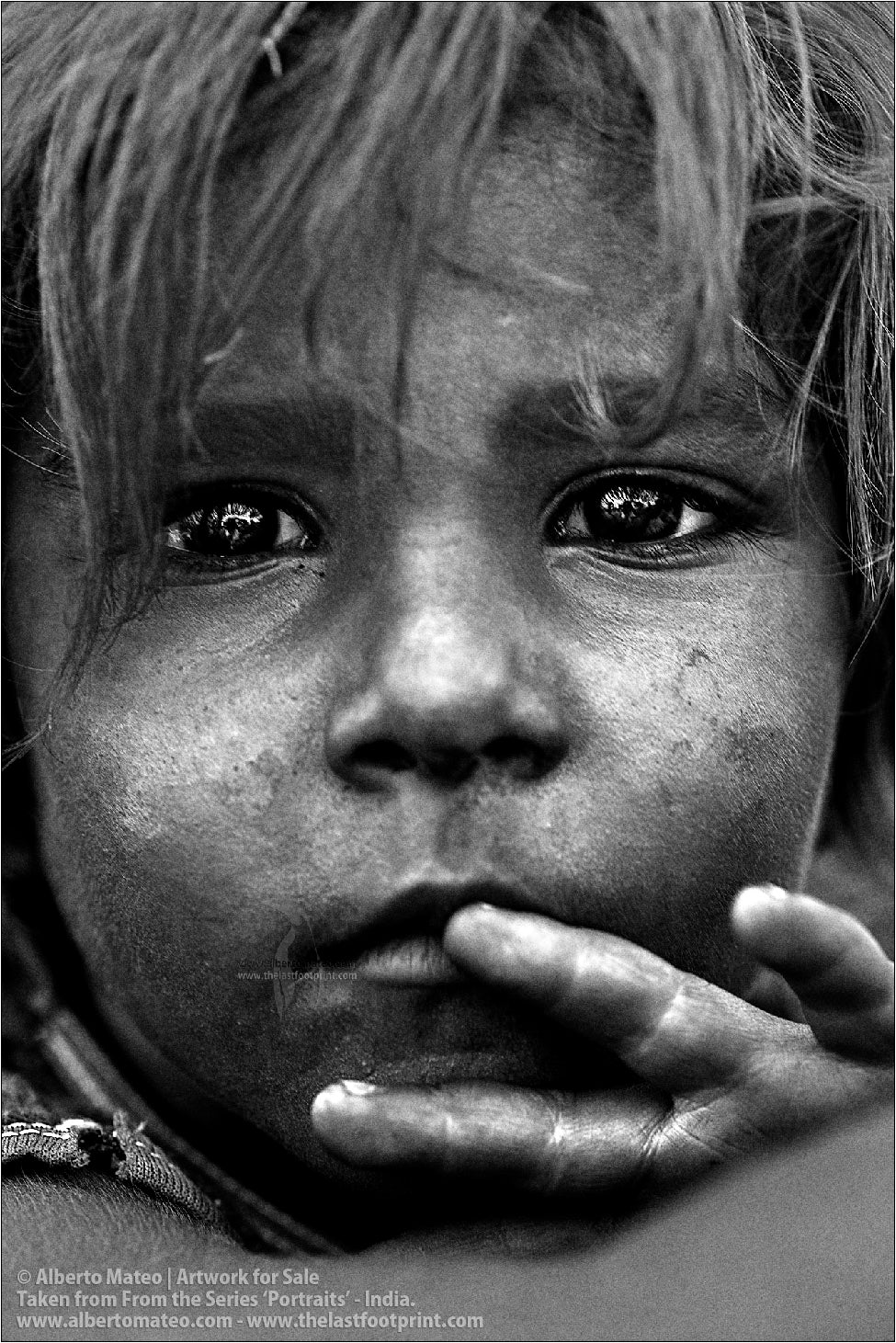 Portrait of small girl, Jharia, India. [B&W]